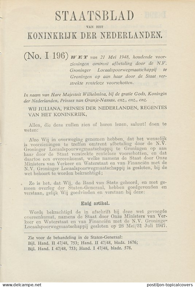 Staatsblad 1948 : Groninger Locaalspoorwegmaatschappij - Historische Documenten