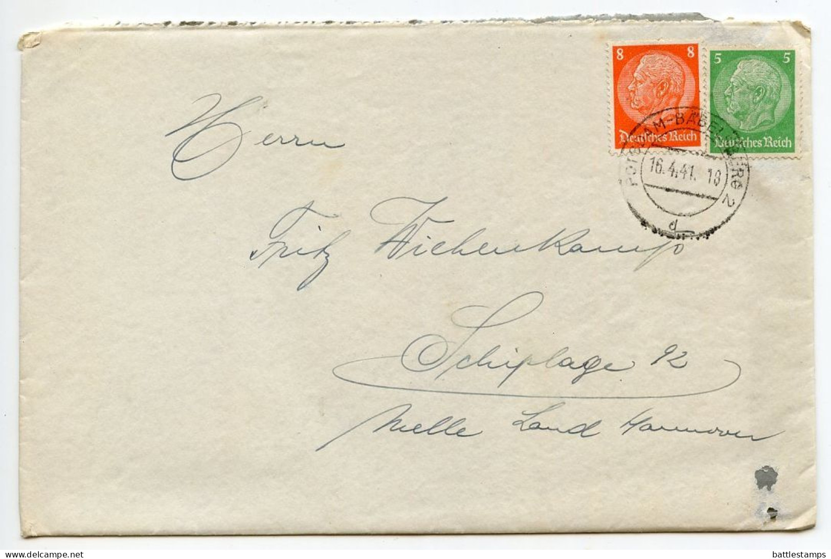 Germany 1941 Cover & Letter; Potsdam-Babelsberg - Willy Mertens To Schiplage; Hindenburg Stamps - Briefe U. Dokumente