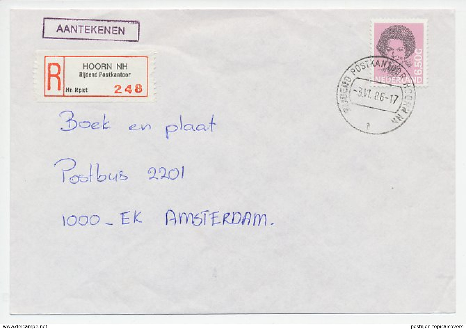 Em. Beatrix Aangetekend Hoorn Rijdend Postkantoor 1986 - Unclassified