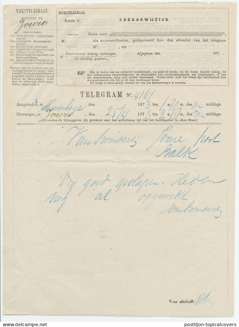 Telegram Den Haag - Joure 1872 - Non Classés