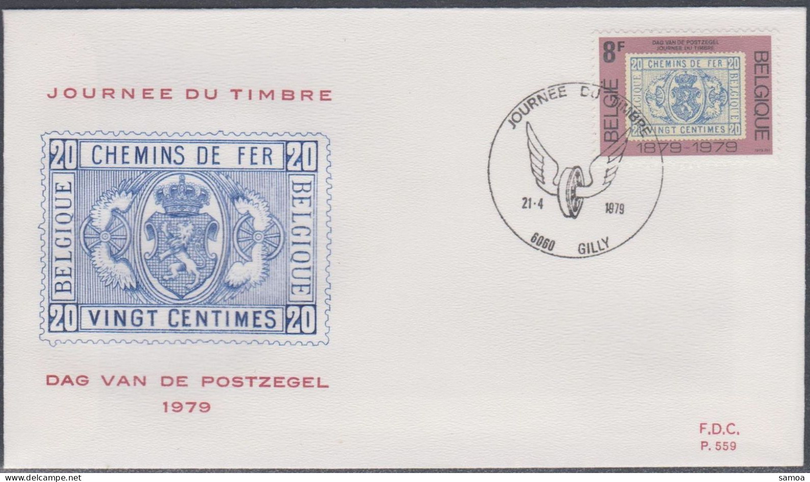 Belgique FDC 1979 1929 Journée Du Timbre Chemins De Fer Roue Ailée Gilly - 1971-1980