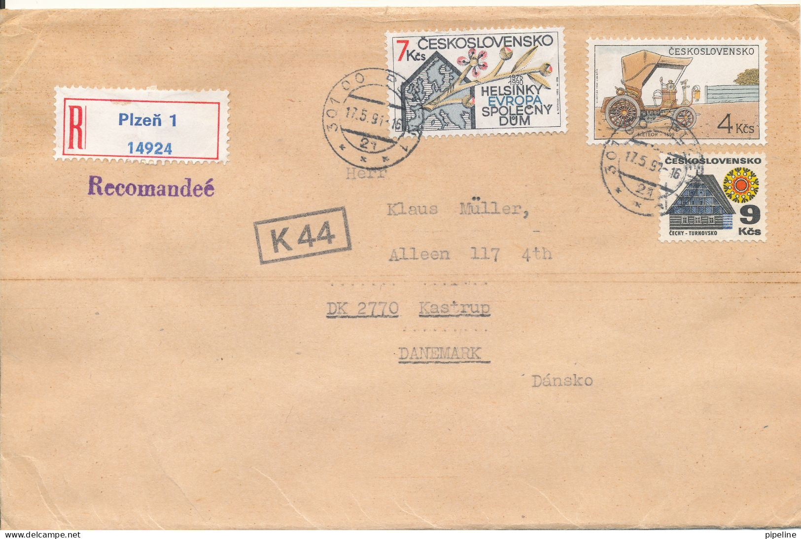 Czechoslovakia Registered Cover Sent To Denmark 17-5-1991 Topic Stamps - Lettres & Documents