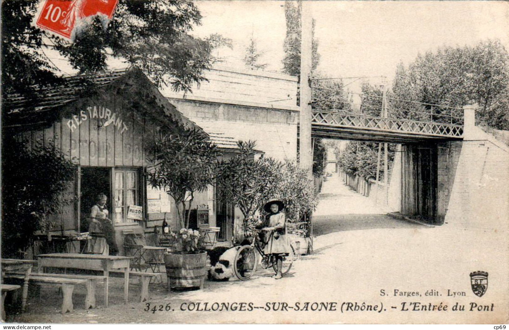 Collonges-au-Mont-D'Or Canton Limonest Restaurant L'Entrée Du Pont Commerce Rhône 69660 N°3426 Cpa Voyagée En 1912 TB.E - Autres & Non Classés