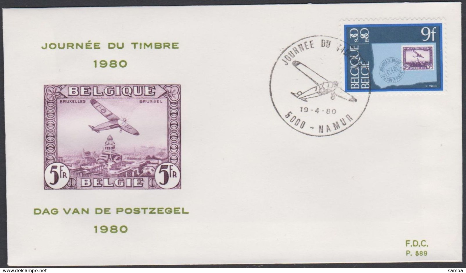 Belgique FDC 1980 1970 Journée Du Timbre Timbre Sur Timbre Avion Namur - 1971-1980