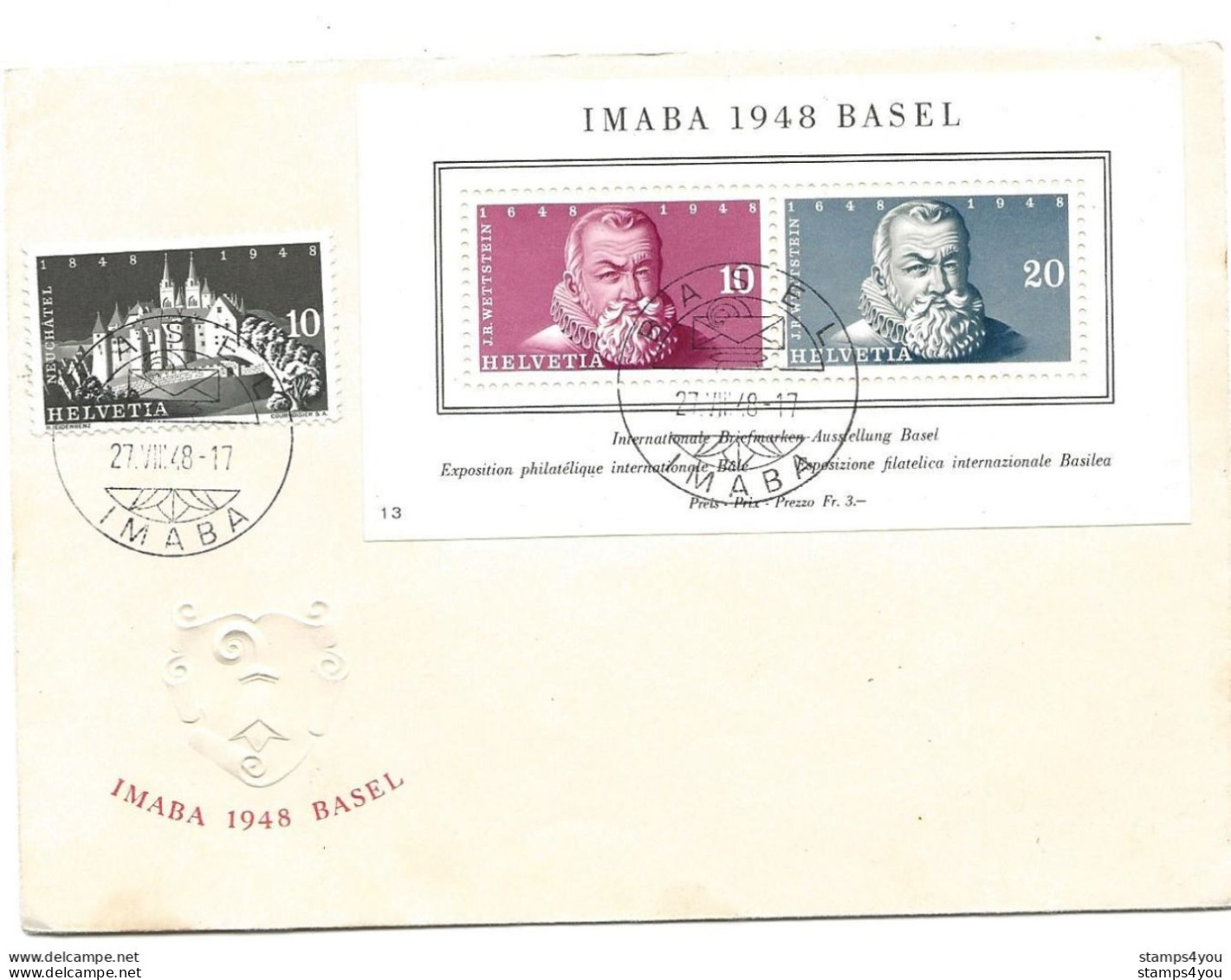 244 - 61 - Enveloppe Avec Bloc IMABA 1948 - Oblit Spéciale Basel - Poststempel