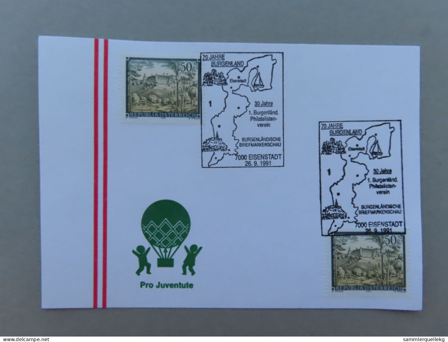 Österreich Pro Juventute - Mit Sonderstempel 26. 9. 1991 Eisenstadt, 70 Jahre Burgenland (Nr.1703) - Sonstige & Ohne Zuordnung