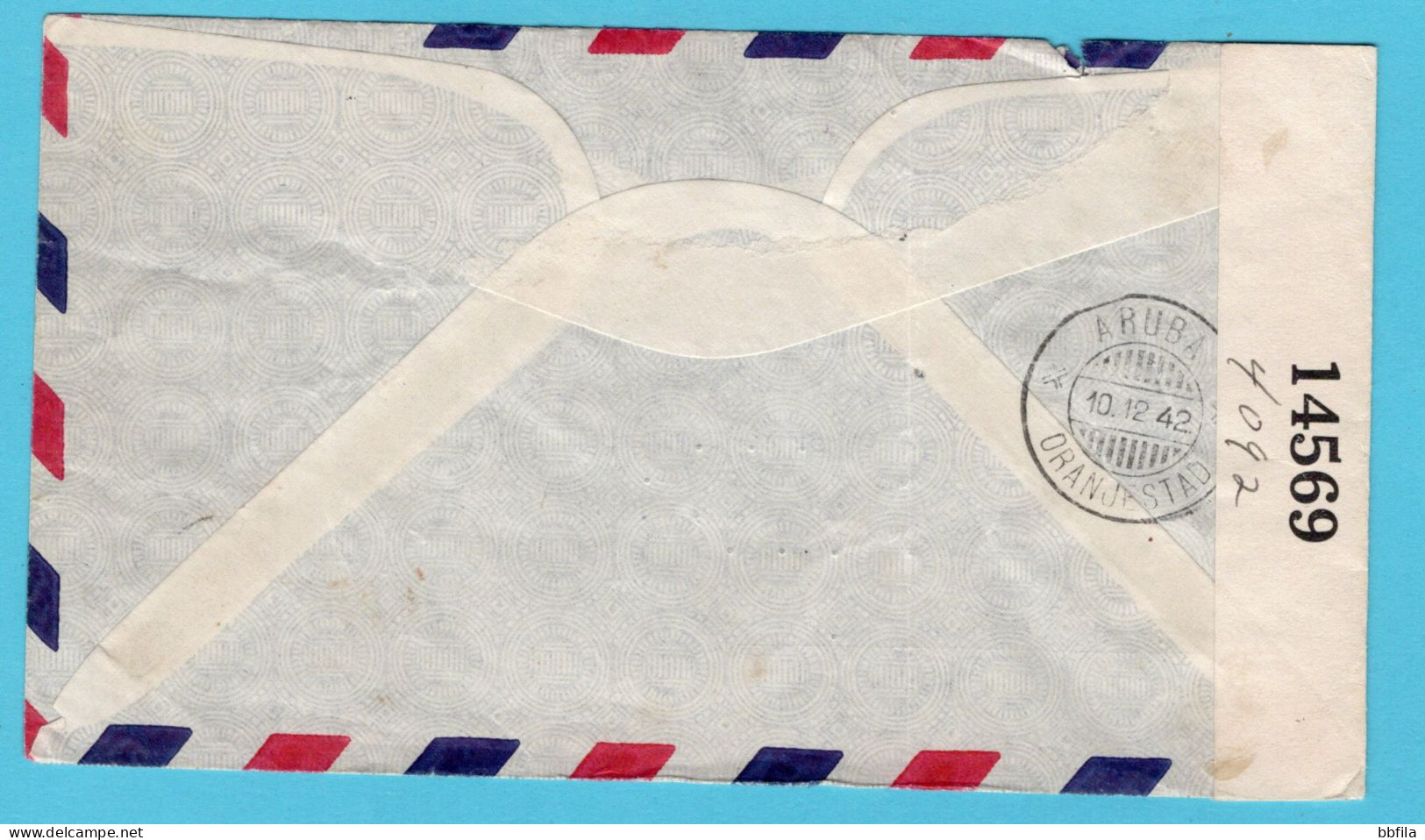 CURAÇAO Luchtpost Censuur Brief 1942 St Nicolaas, Aruba Naar Elizabeth, USA - Curacao, Netherlands Antilles, Aruba