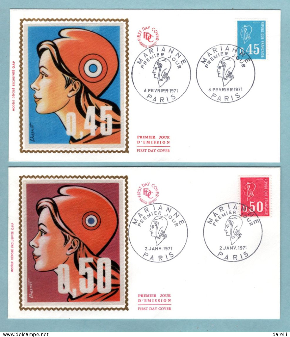 FDC France 1971 - Marianne De Bequet YT 1663 & 1664  - Paris - 1970-1979