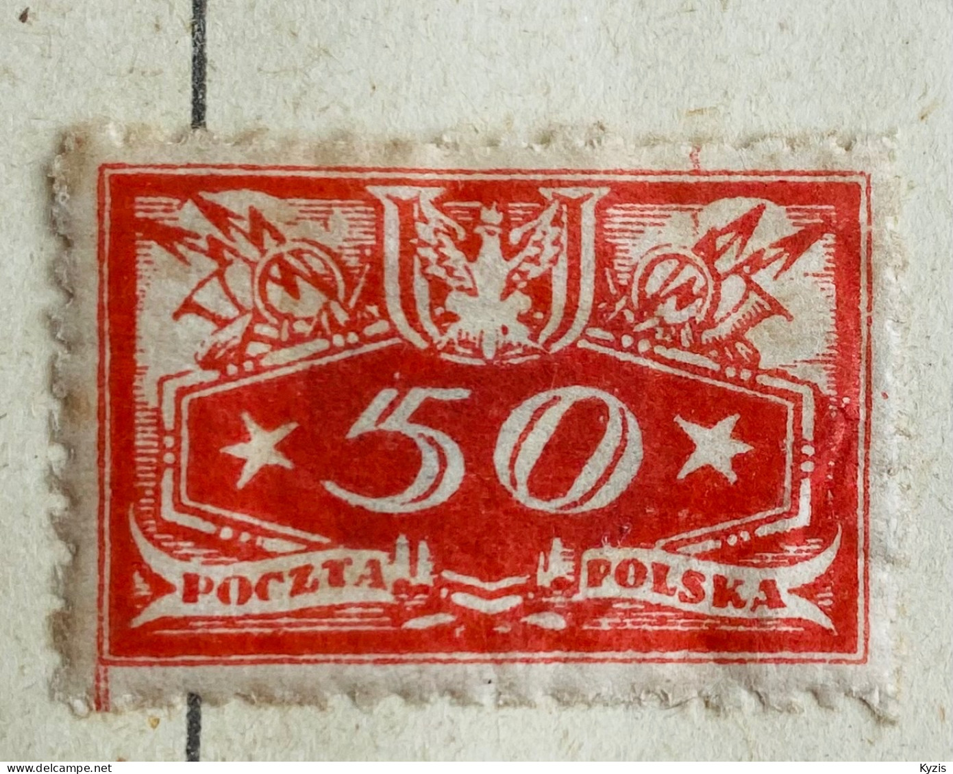 Pologne 1920 - Timbre Officiel Rouge 50f - VARIÉTÉ GROS DÉFAUTS - Unused Stamps