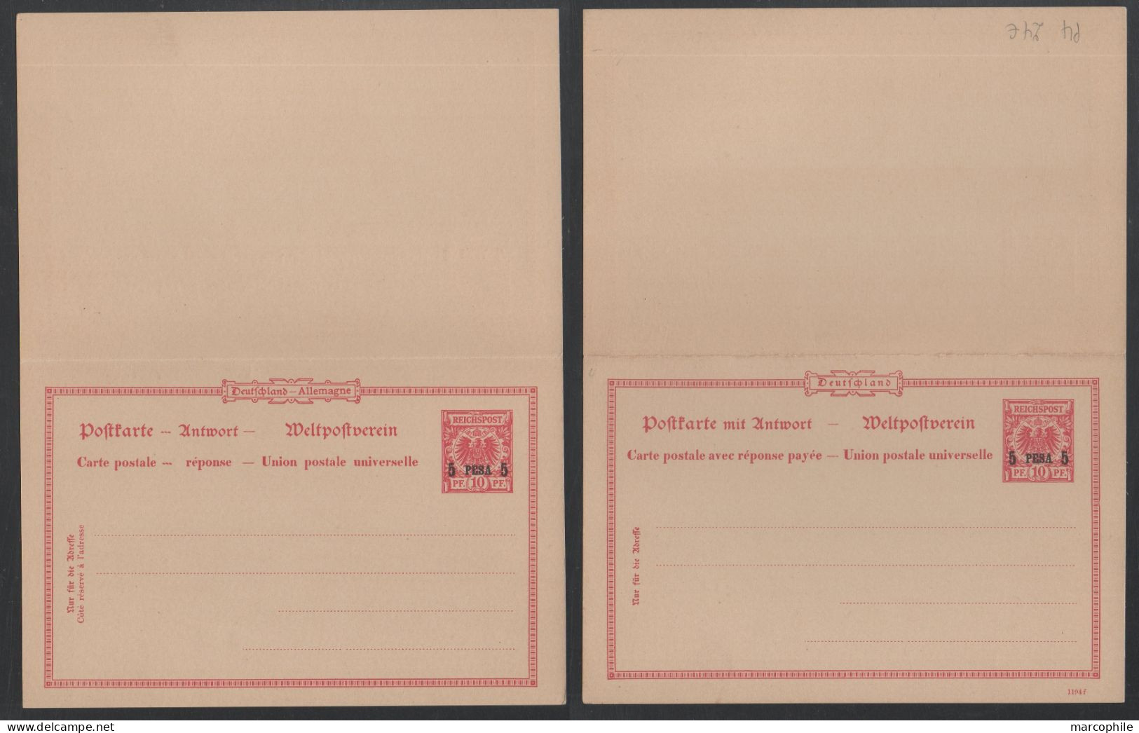 DEUTSCH OSTAFRIKA / 1893 # P4 - DOPPEL GSK MIT  DATUM  - ENTIER POSTAL DOUBLE AVEC DATE / KW 25.00 EURO - Afrique Orientale