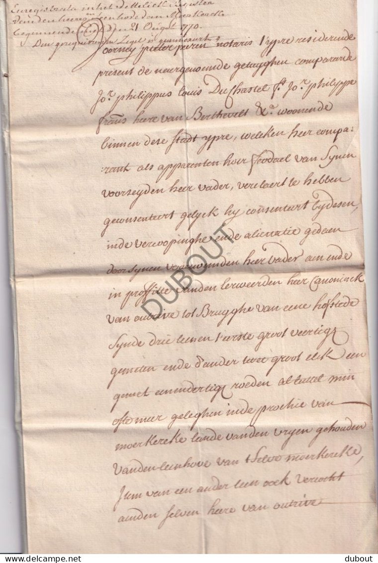 Ieper/Moerkerke/Merkem  - Manuscript 1767 - Verkoopakte door Louis du Chastel, Heer van Bertevelde (V3147)