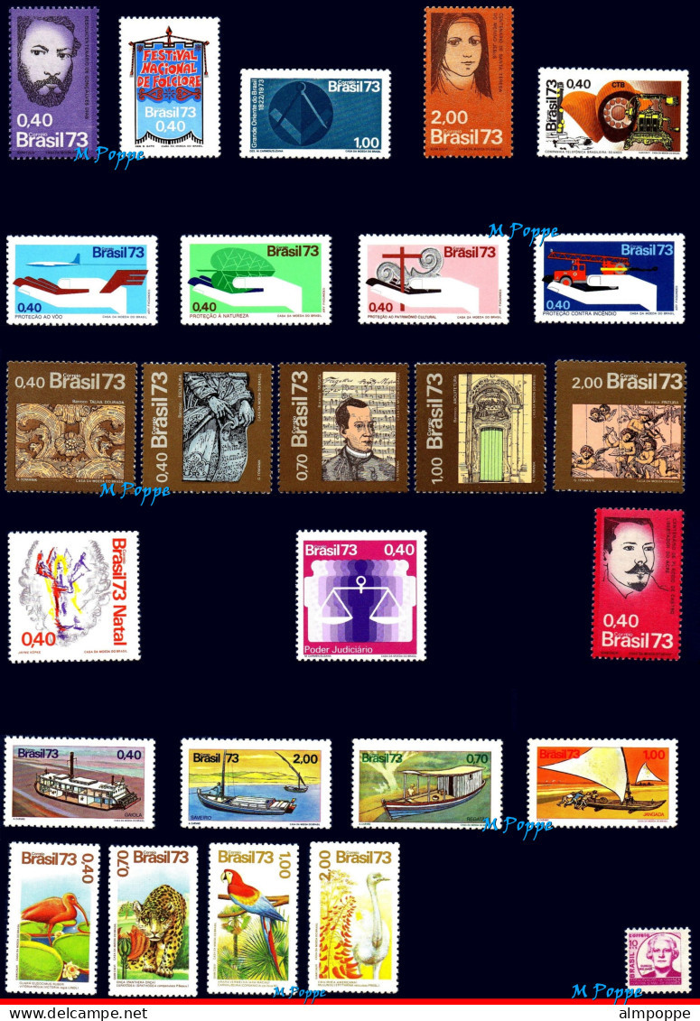 Ref. BR-Y1973 BRAZIL 1973 - ALL STAMPS ISSUED, FULLYEAR, SCOTT: 1276-1331+R17, MNH VF, . 57V Sc# 1276~1331 - Années Complètes