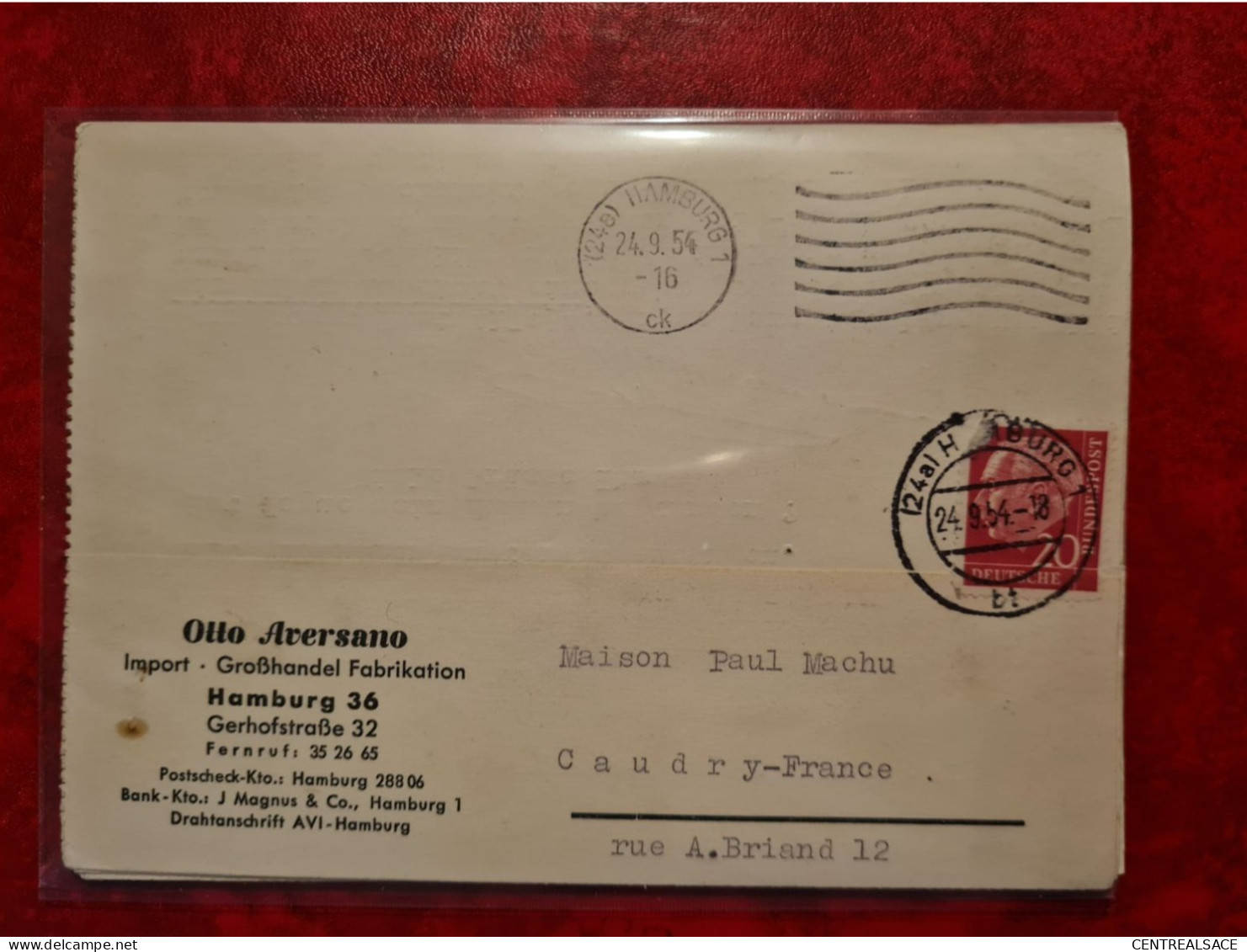 Lettre Allemagne 1954 CARTE ENTETE  OTTO AVERSANO HAMBOURG IMPORT GROSSHANDEZL FABRICATION - Autres & Non Classés