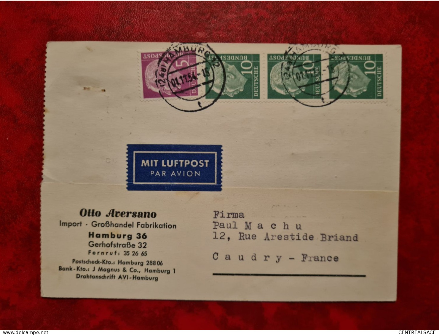 Lettre Allemagne 1954 CARTE ENTETE  OTTO AVERSANO HAMBOURG IMPORT GROSSHANDEZL FABRICATION - Andere & Zonder Classificatie