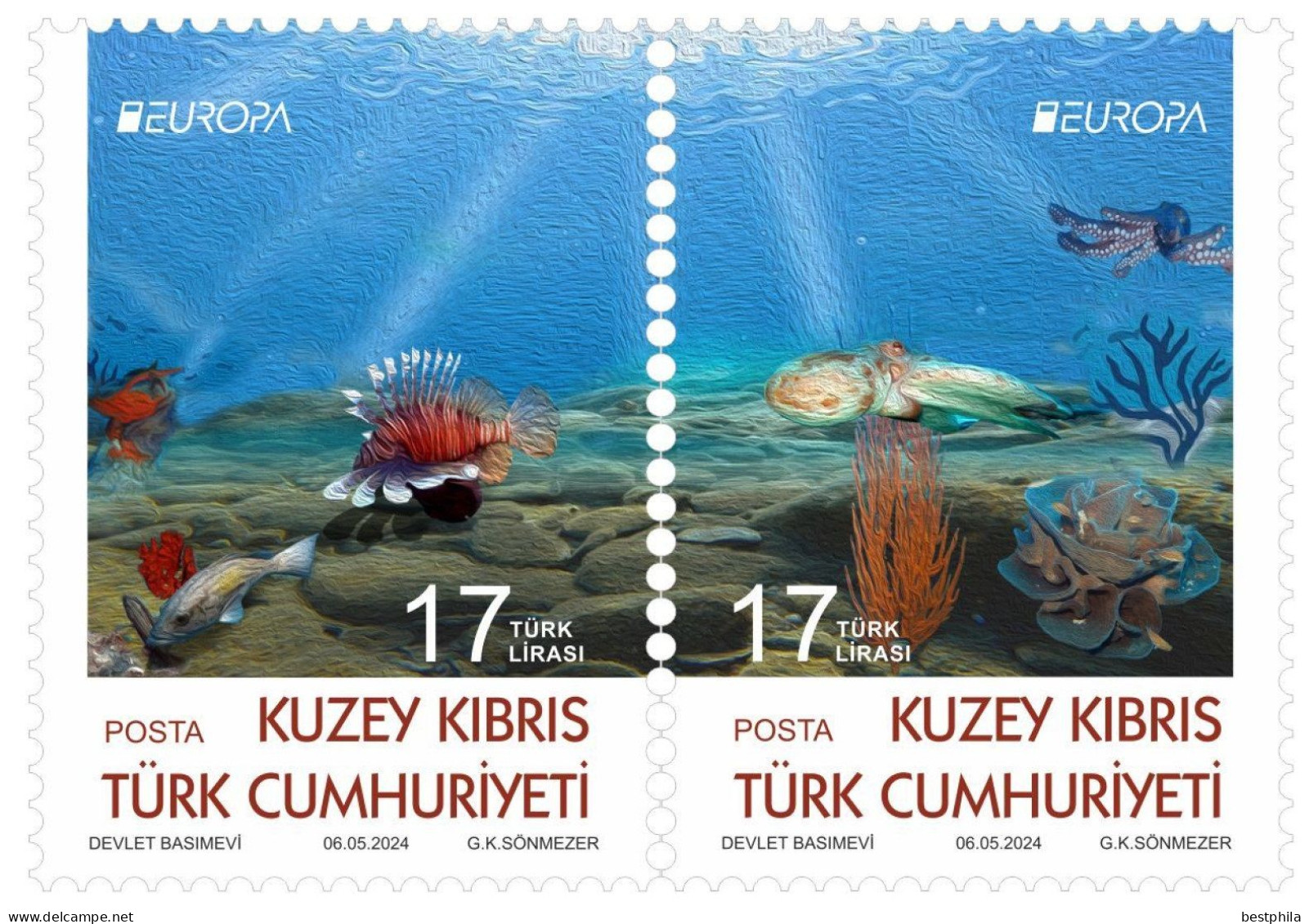 Europa Cept - 2024 - Turkish Cyprus - Underwater Fauna & Flora ** MNH - Unused Stamps