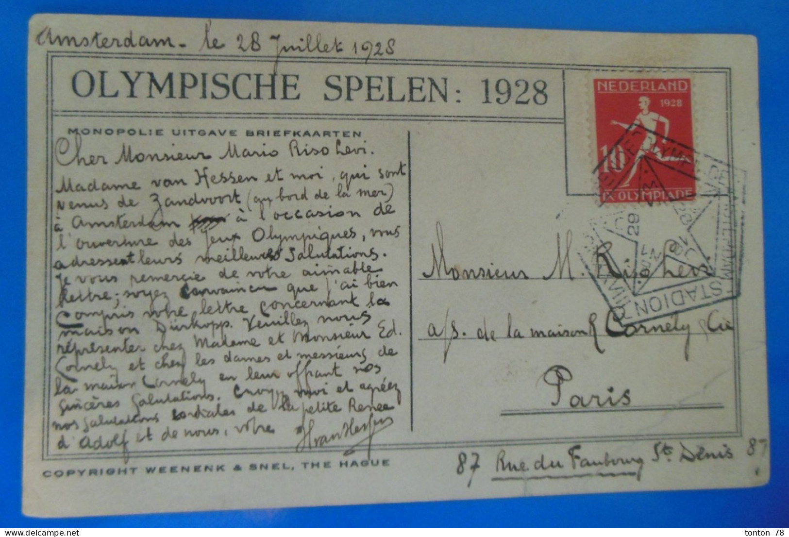 ENTIER POSTAL SUR CARTE POSTALE  -  JEUX OLYMPIQUE DE 1928  -  RARE - Ganzsachen