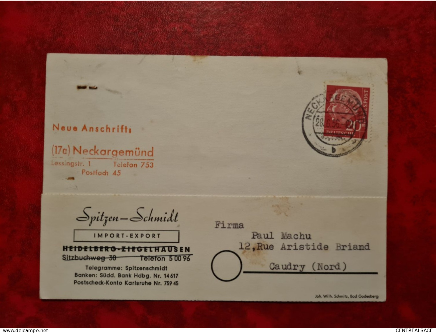 Lettre Allemagne 1956 CARTE SPITZEN SCHMIDT IMPORT EXPORT NECKARGEMUND - Autres & Non Classés