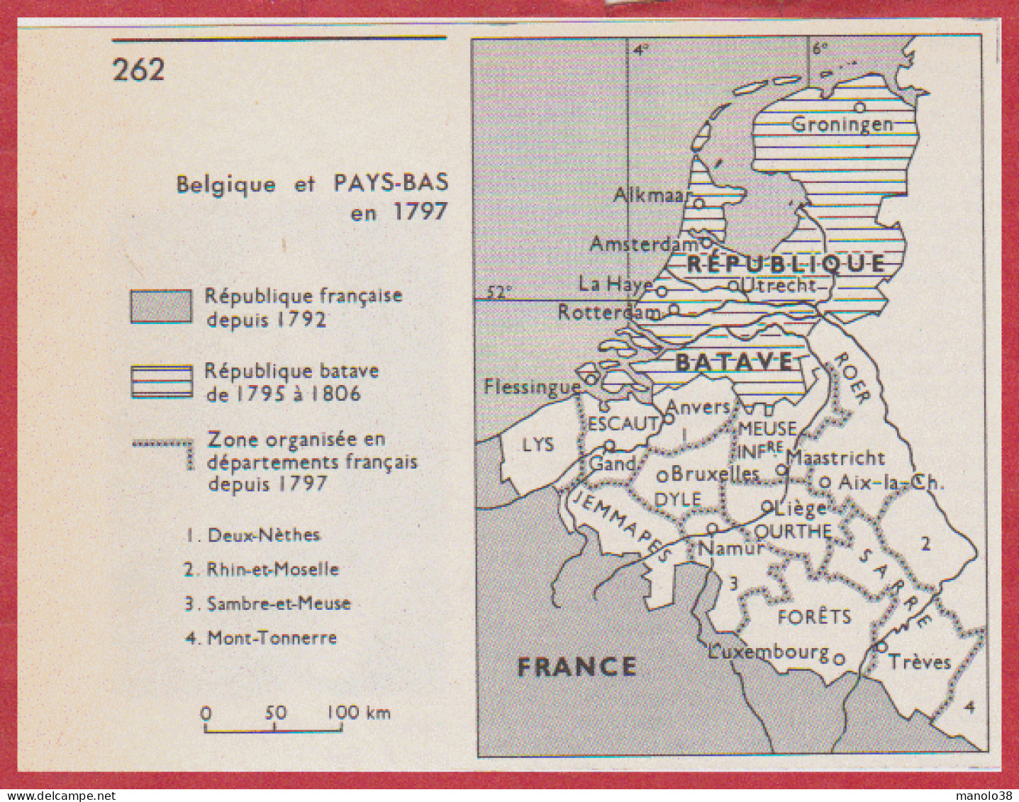 Belgique Et Pays Bas En 1797. Carte Historique. Larousse 1960. - Documentos Históricos