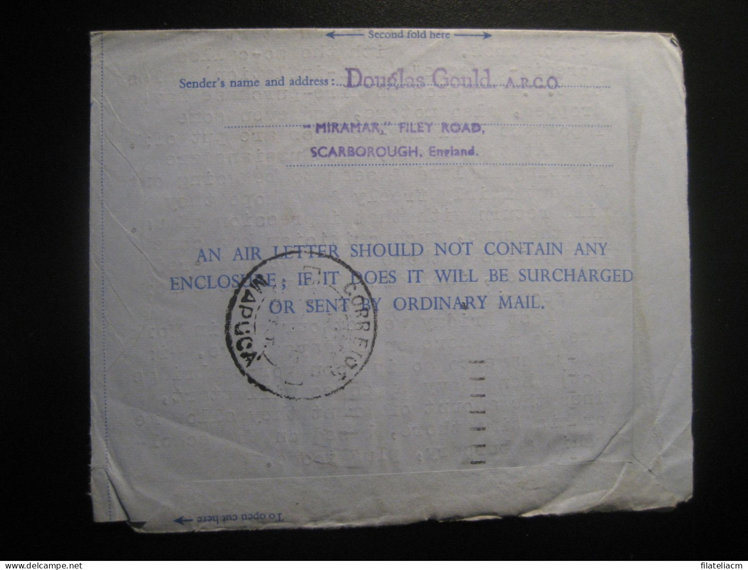 SCARBOROUGH England 1956 To Mapuça Goa Aerogramme Air Letter Portuguese INDIA Colonies Portugal - Portugiesisch-Indien