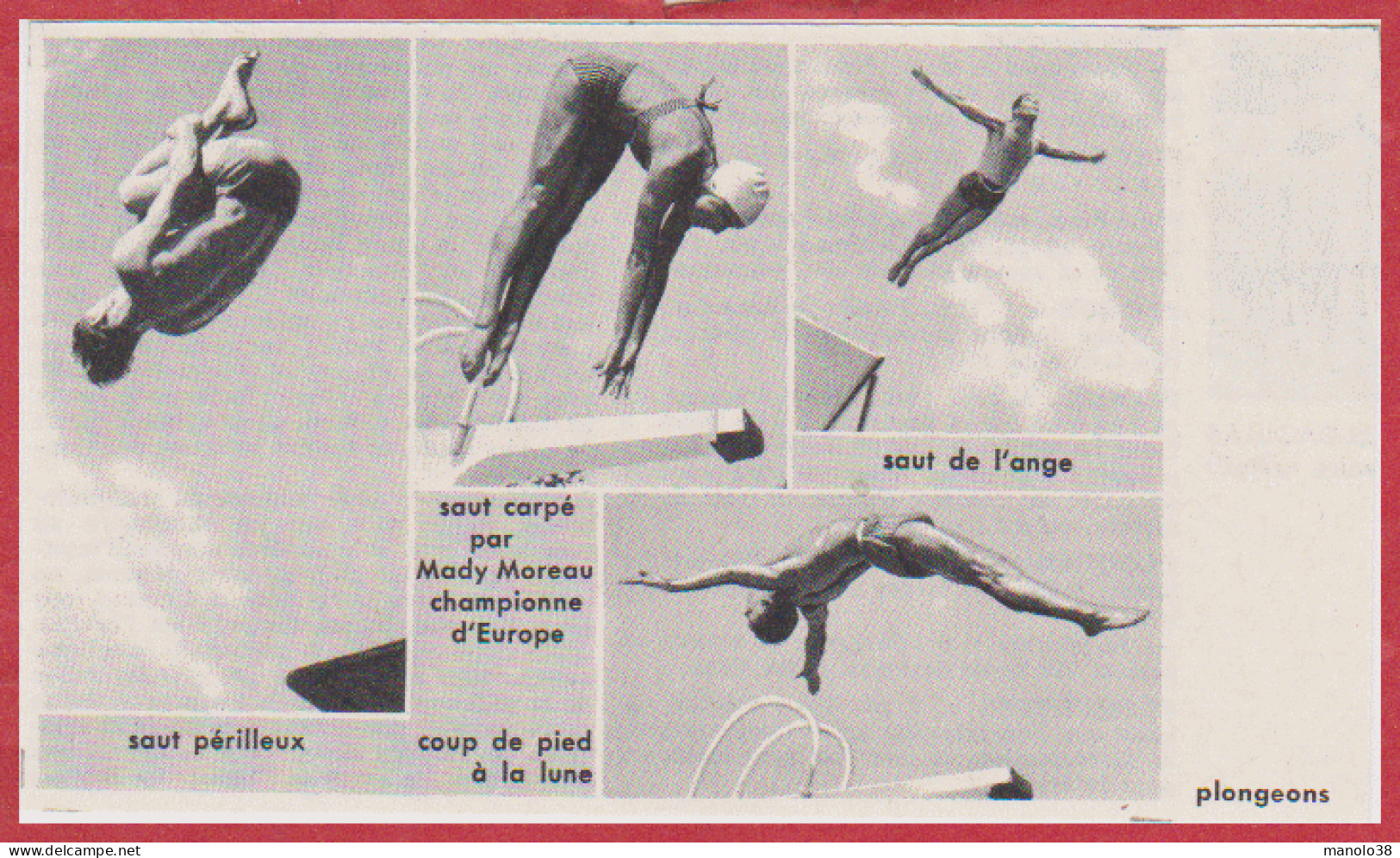 Plongeon. Saut Par Mady Moreau, Championne D'Europe. Divers Plongeons. Larousse 1960. - Documents Historiques