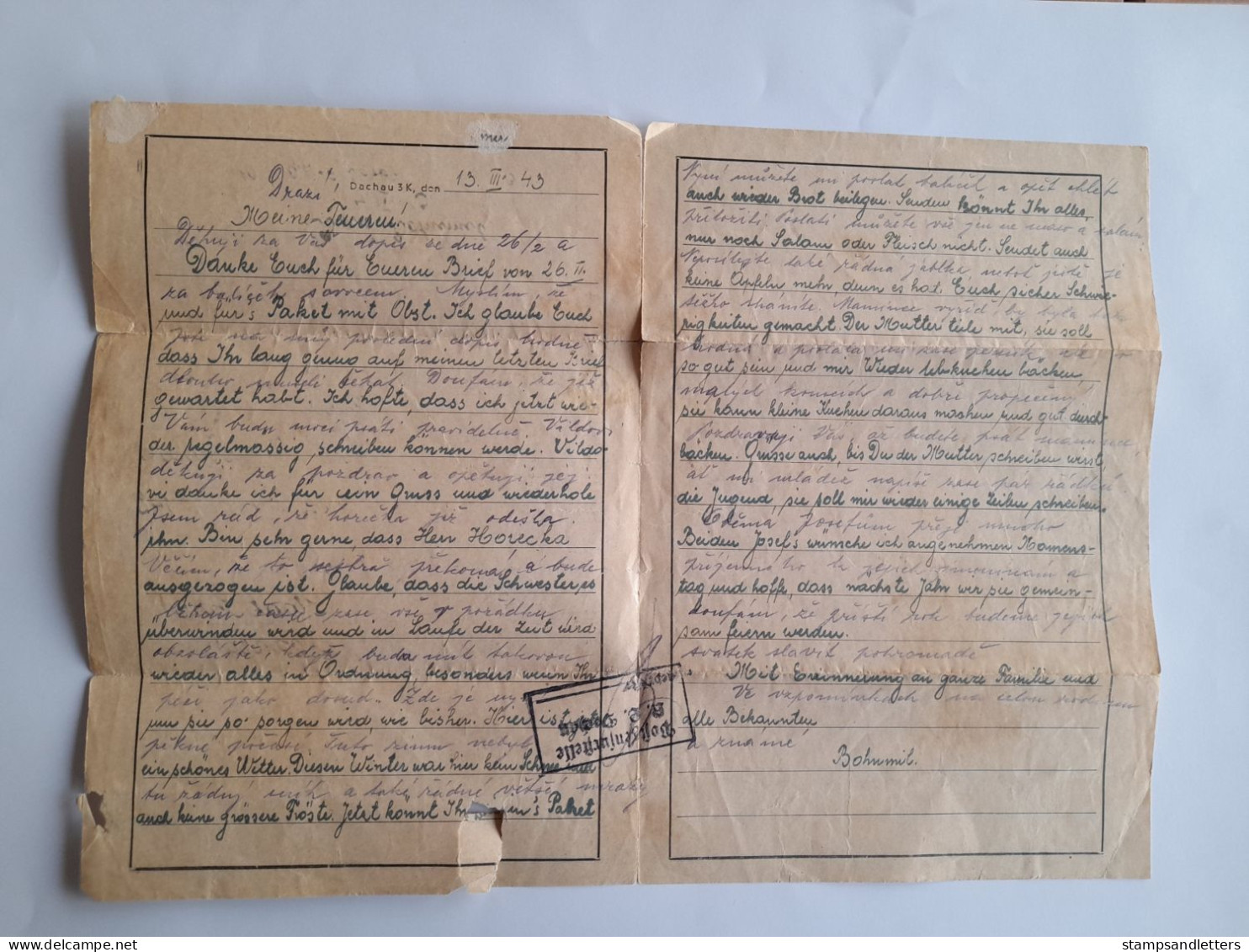 1943. Complete Letter From Concentration Camp Dachau. With Content. - Covers & Documents