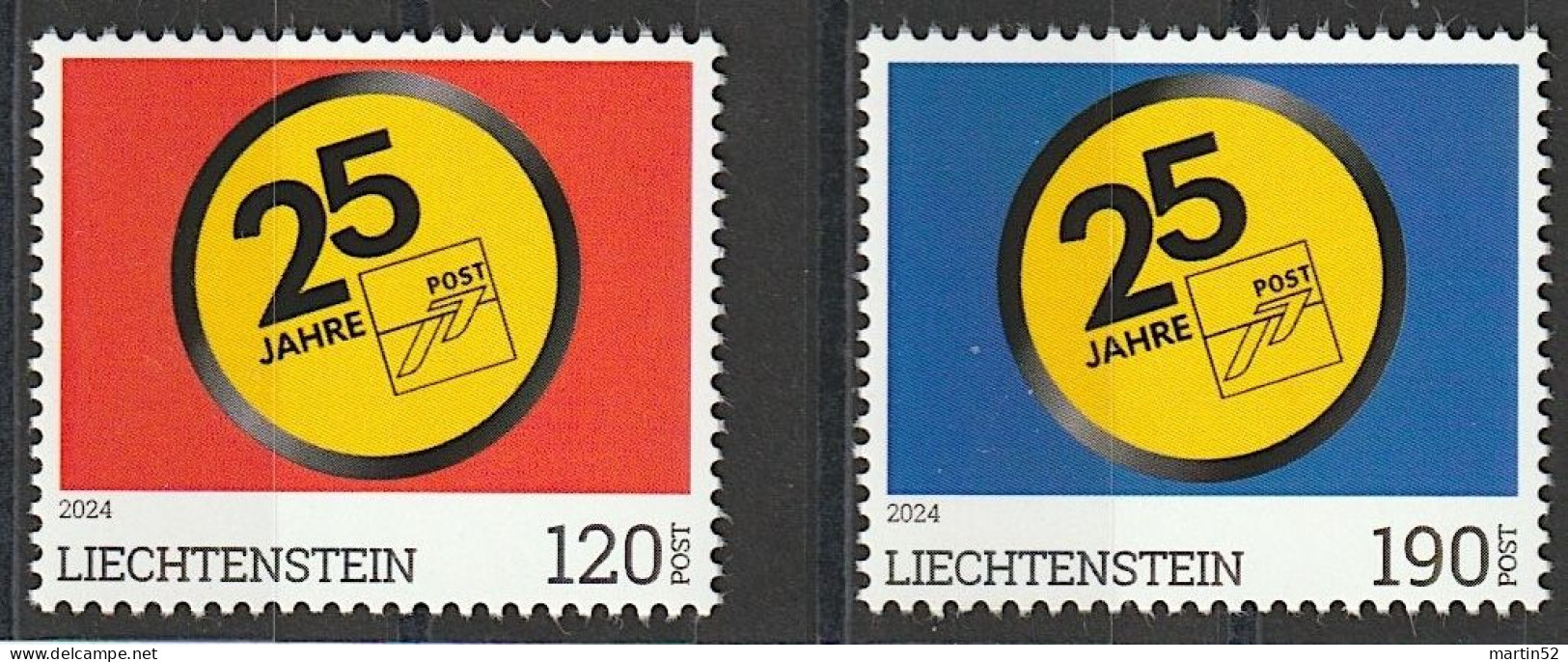 Liechtenstein 2024: 25 Jahre Unabhängige Liechtensteinische Post (120+190) Satz ** MNH (autocollant Self-adhesiv) - Nuovi