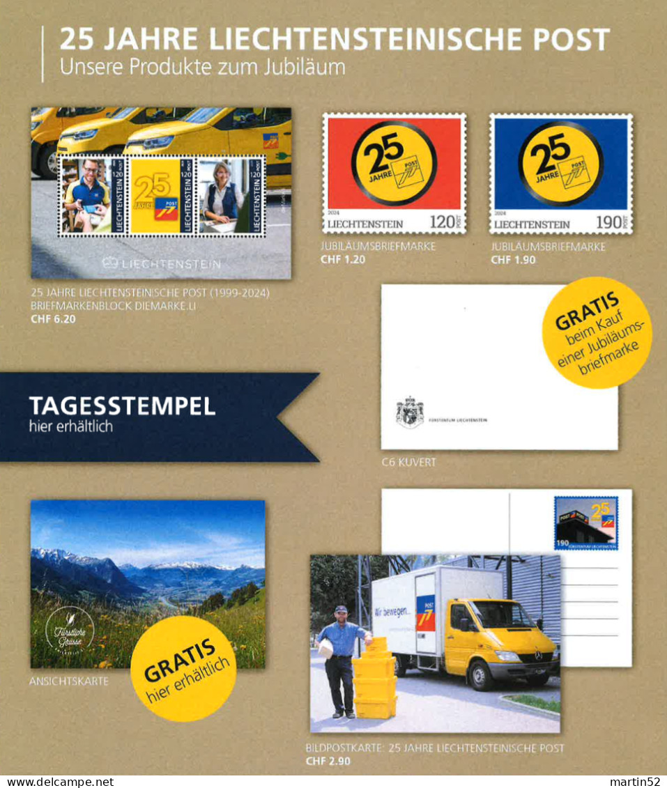 Liechtenstein 2024: 25 Jahre Unabhängige Liechtensteinische Post (120+190) Satz ** MNH (autocollant Self-adhesiv) - Unused Stamps
