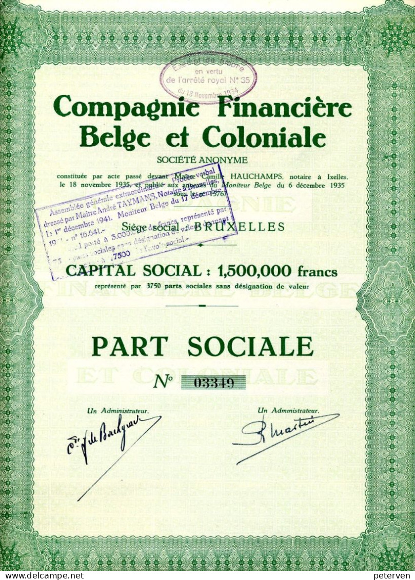 Congo Belge: COMPAGNIE FINANCIÈRE BELGE Et COLONIALE - Afrique