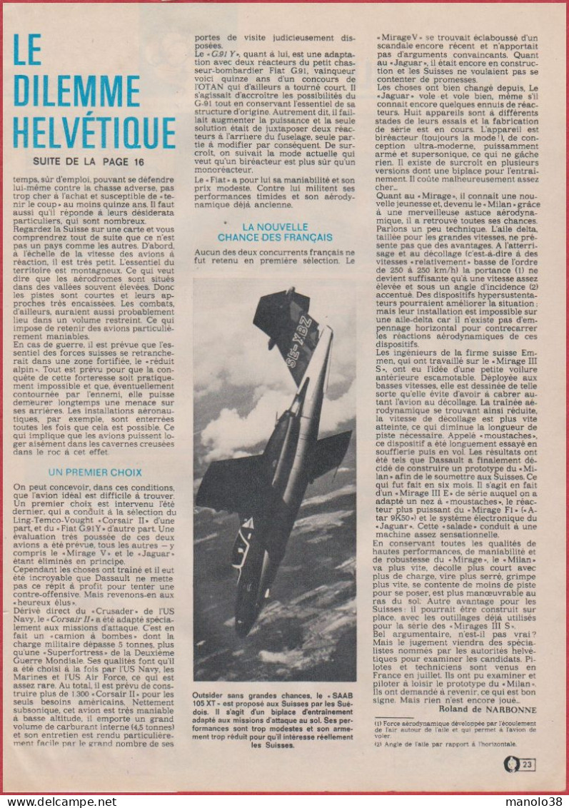 L'armée Helvétique, Renouvelle Son Aviation. Suisse. Le Choix Entre Divers Avions. Avion. Aviation. Reportage. 1970 - Historical Documents