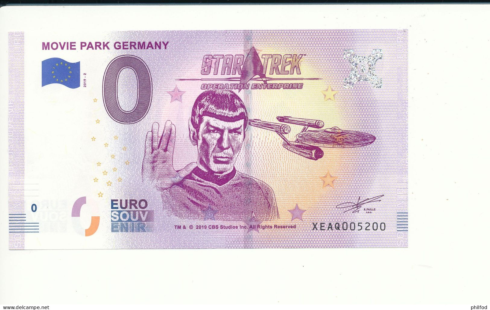 2019-2 - Billet Souvenir - 0 Euro - MOVIE PARK GERMANY - XEAQ - N° 5200 - Essais Privés / Non-officiels