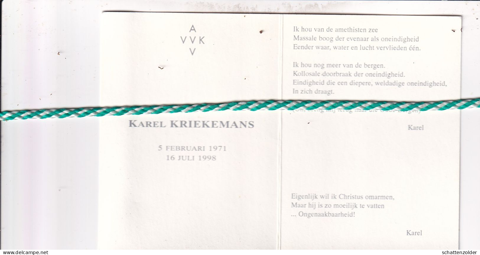 Karel Kriekemans, 1971, 1998. AVV VVK. Foto - Overlijden