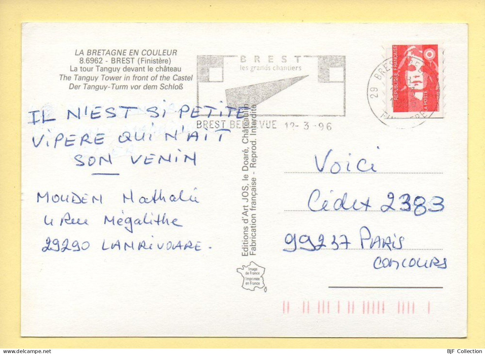 29. BREST – La Tour Tanguy Devant Le Château (voir Scan Recto/verso) - Brest