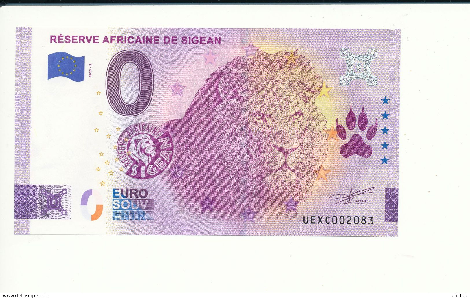 Billet Touristique 0 Euro - RESERVE AFRICAINE DE SIGEAN - UEXC - 2023-2  N° 2083 - Billet épuisé - Andere & Zonder Classificatie