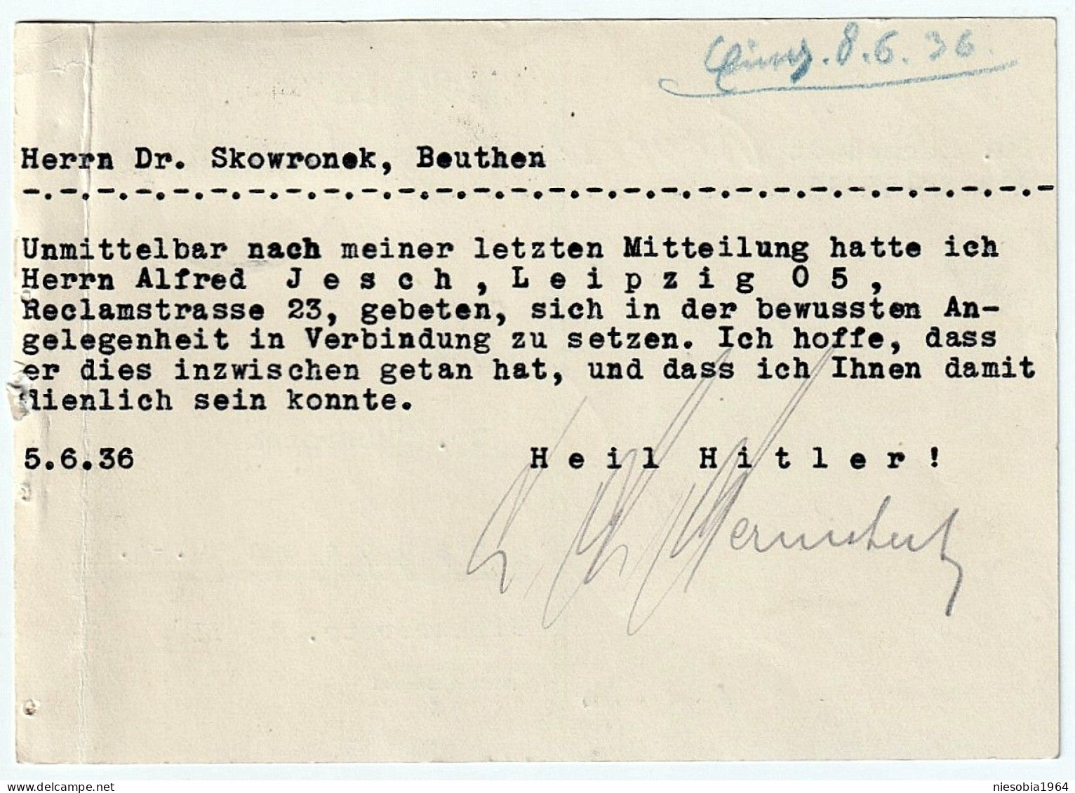 Nazi Germany Postal Stationery - Dr Hermstedt Lawyer Siegel June 7, 1936 Wiederitzsch District Court Leipzig - Postkarten