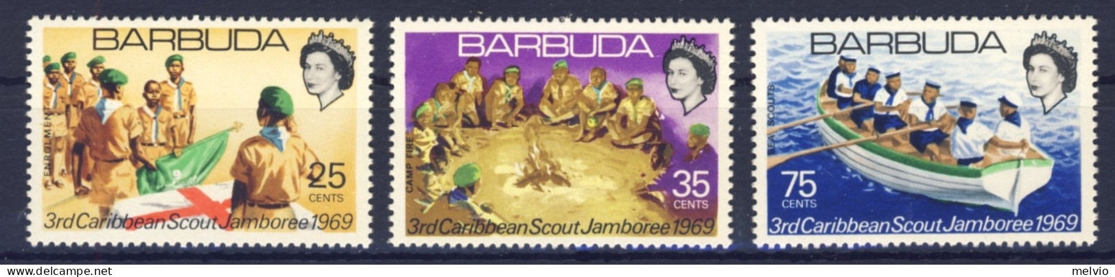 1969-Barbuda (MNH=**) Serie 3 Valori Jamboree Scout - Antigua E Barbuda (1981-...)