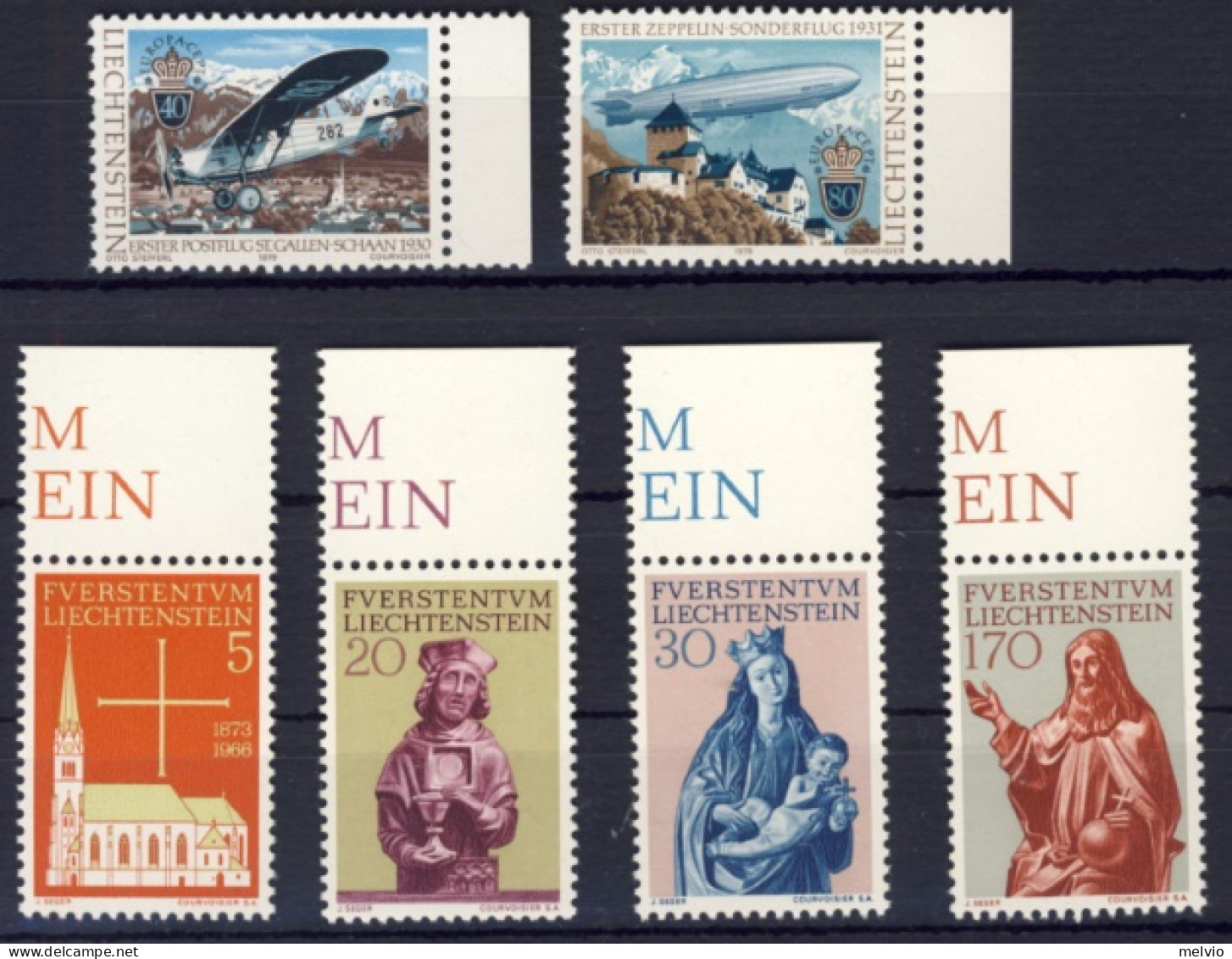 1966/9-Liechtenstein (MNH=**) 2 Serie 6 Valori Chiesa Parrocchiale Di Vaduz,Euro - Ungebraucht