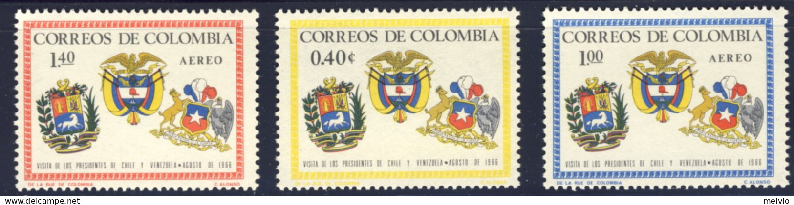 1966-Colombia (MNH=**) Serie 3 Valori Visita Presidente Cile E Venezuela - Colombie
