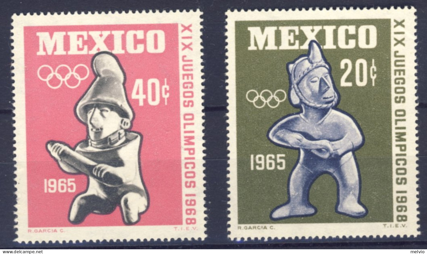 1965-Messico (MNH=**) Serie 2 Valori Olimpiade Messico - Mexique