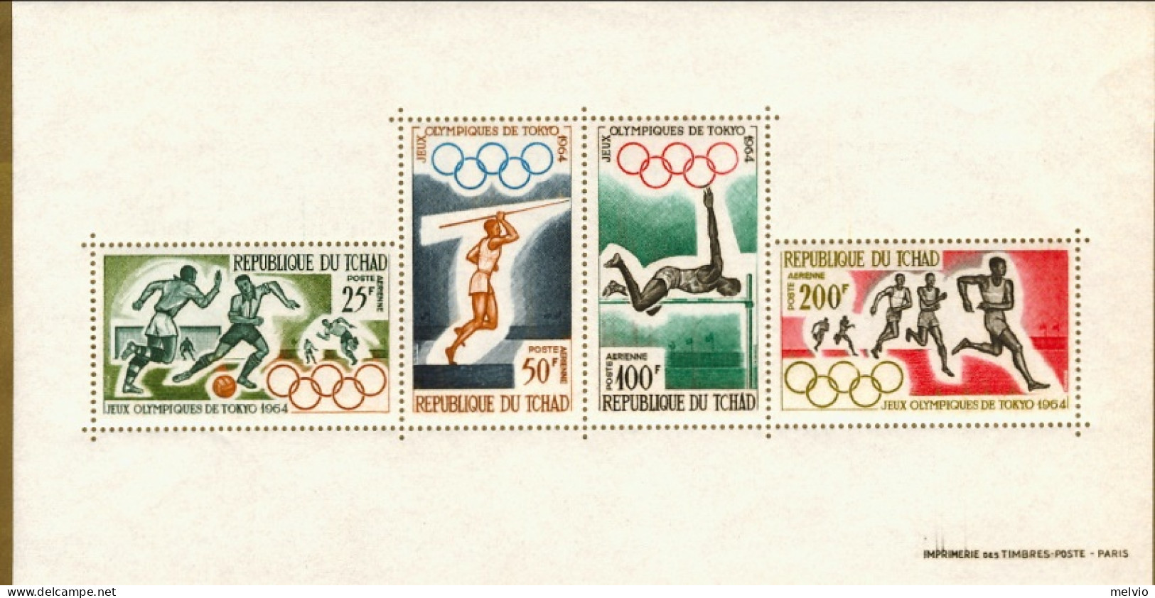 1964-Ciad (MNH=**) Foglietto S.4v."Olimpiadi Di Tokio"cat.Yvert 2008 Euro 12,50 - Tchad (1960-...)