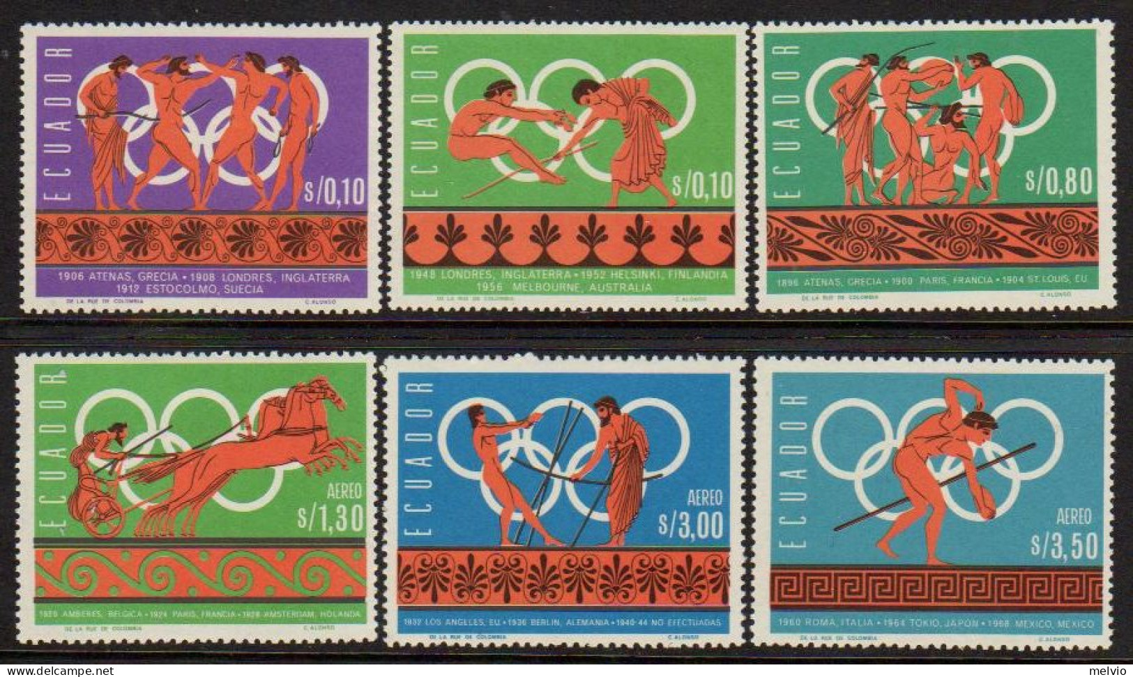 1968-Ecuador (MNH=**) S.6v."Olimpiadi Da Atene A Messico" - Ecuador