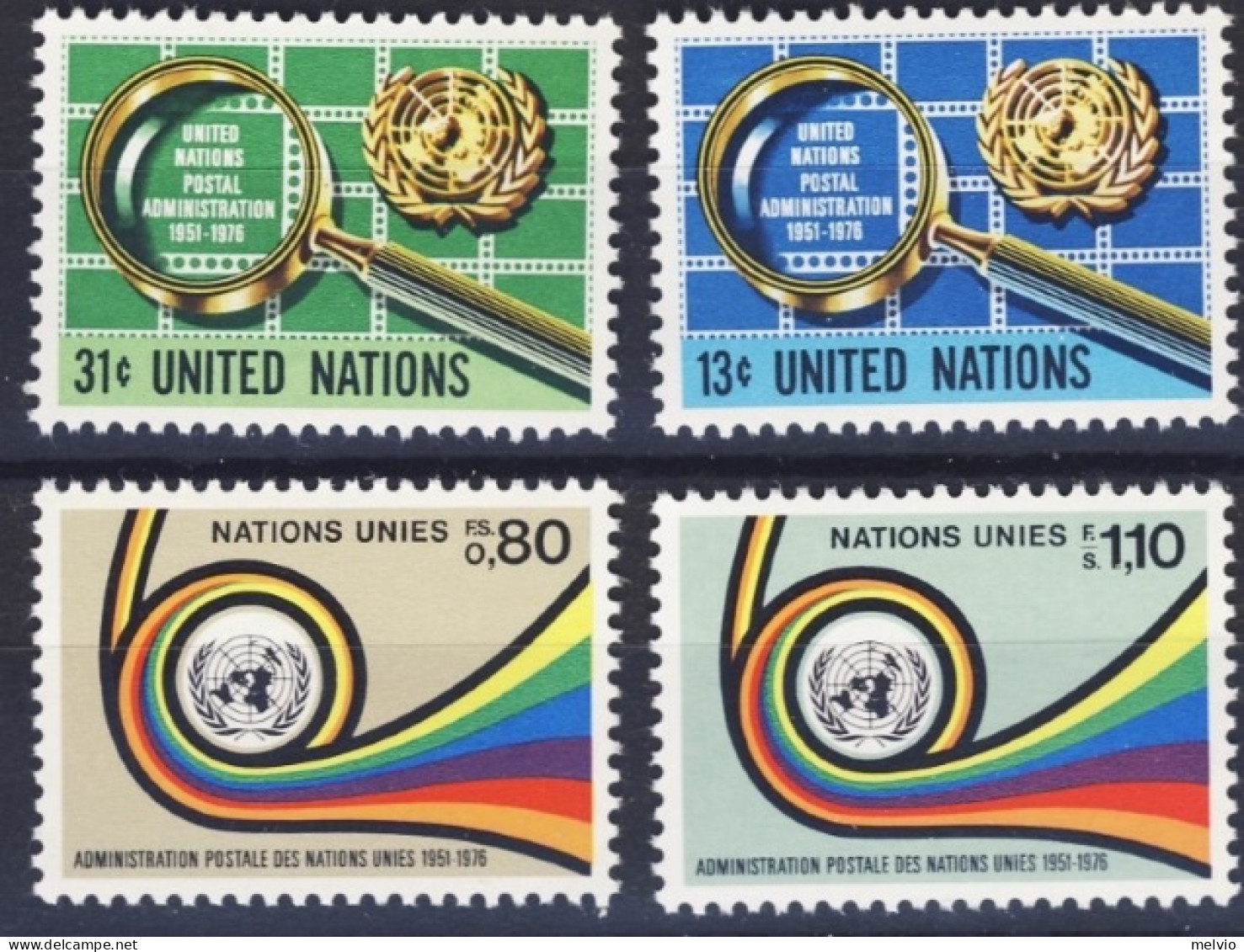 1976-Nazioni Unite (MNH=**)s.4 Valori 25° Anniversario UNPA - Altri & Non Classificati