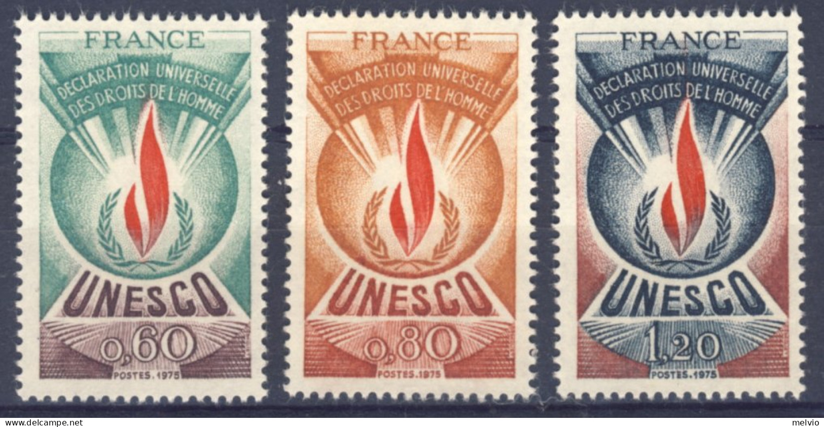 1975-Francia (MNH=**) Servizio S.3v."Unesco Diritti Dell'uomo"cat.Unificato Euro - Ungebraucht