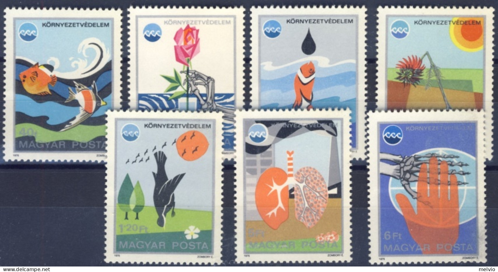 1975-Ungheria (MNH=**) Serie 7 Valori Protezione Natura - Andere & Zonder Classificatie