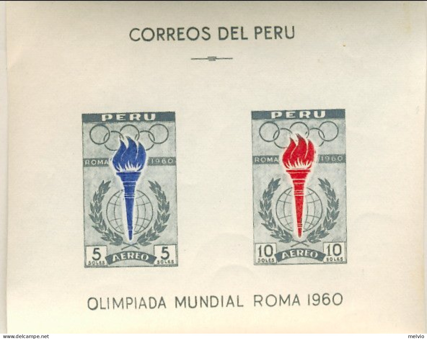 1960-Perù (MNH=**) Foglietto S.2v." Olimpiadi Di Roma" Cat.Yvert Euro 8 - Pérou