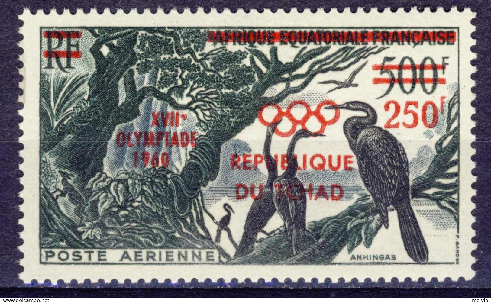 1960-Ciad (MNH=**) Posta Aerea S.1v."giochi Olimpici,uccelli"catalogo Euro 15 - Tchad (1960-...)