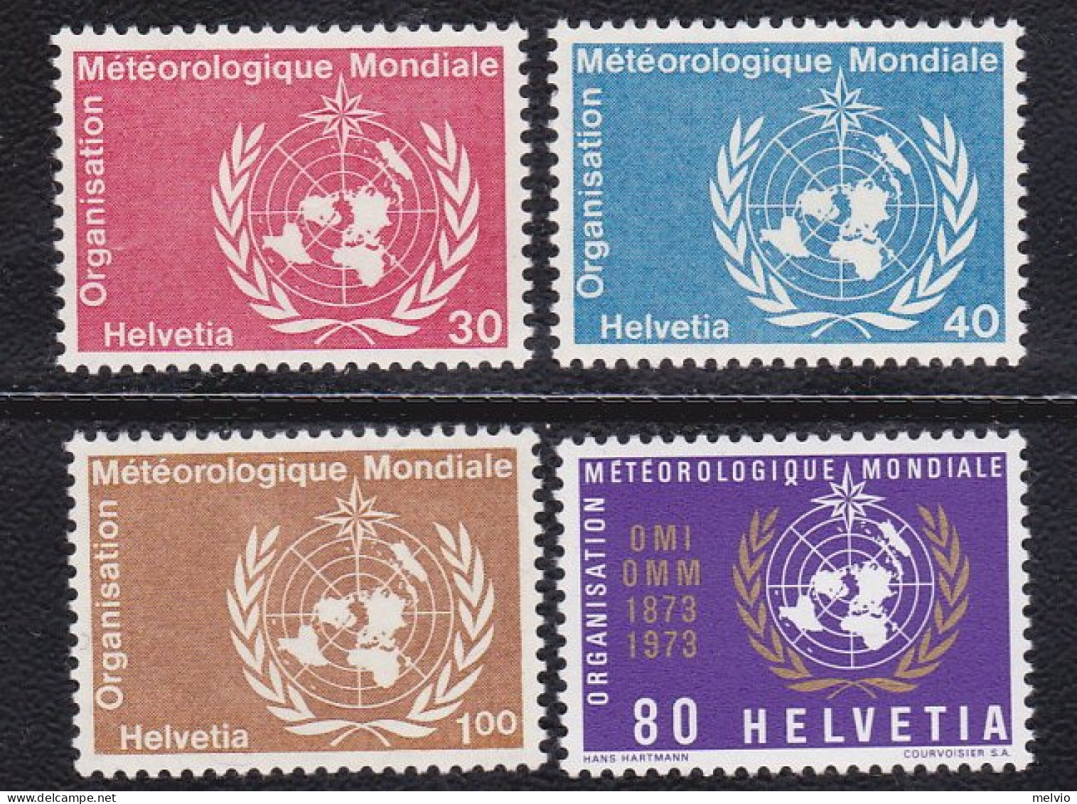 1973-Svizzera (MNH=**) Servizi S.4v."Organizz.metereologica Mondiale" Sottofacci - Autres & Non Classés