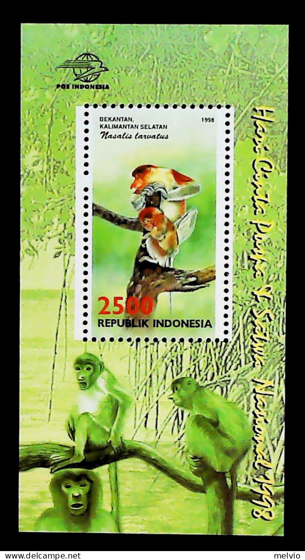 1998-Indonesia (MNH=**) Foglietto Scimmia Nasica - Indonesië