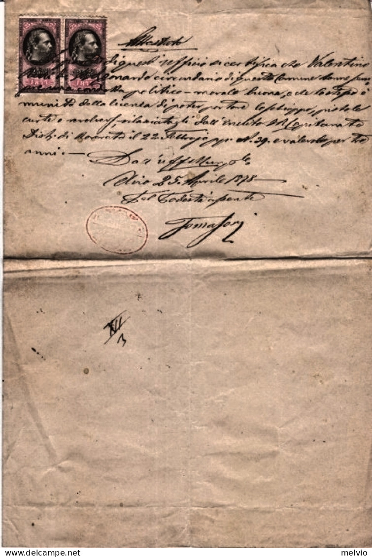 1878-LOMBARDO VENETO Attestato Manoscritto Con Marche Coppia Kr.25 Rilasciato A  - Lombardo-Venetien