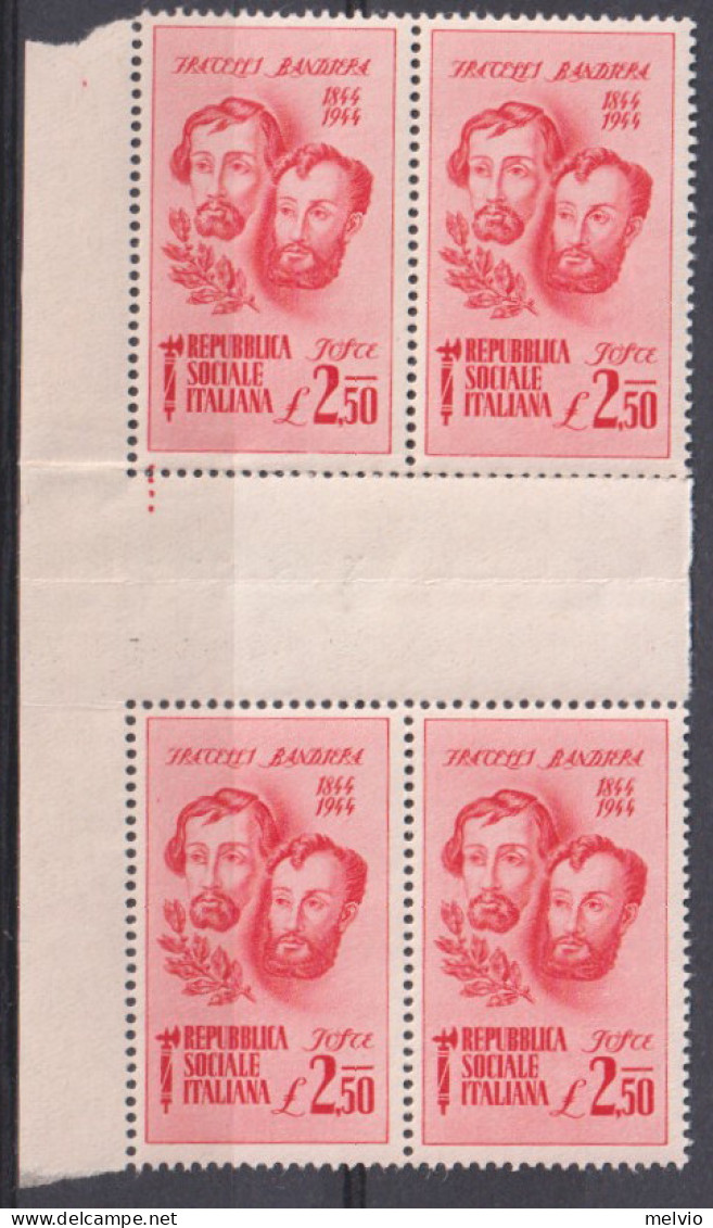 1944-Italia (MNH=**) Due Coppie Del L.2,50 Bandiera Con Interspazio Di Gruppo Nu - Mint/hinged