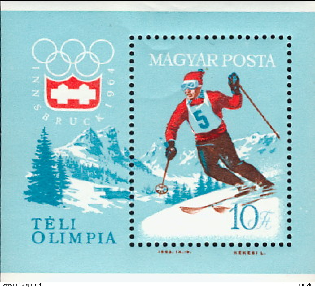 1964-Ungheria (MNH=**) Foglietto S.1v." Olimpiadi Di Innsbruck" Cat.Yvert Euro 1 - Autres & Non Classés